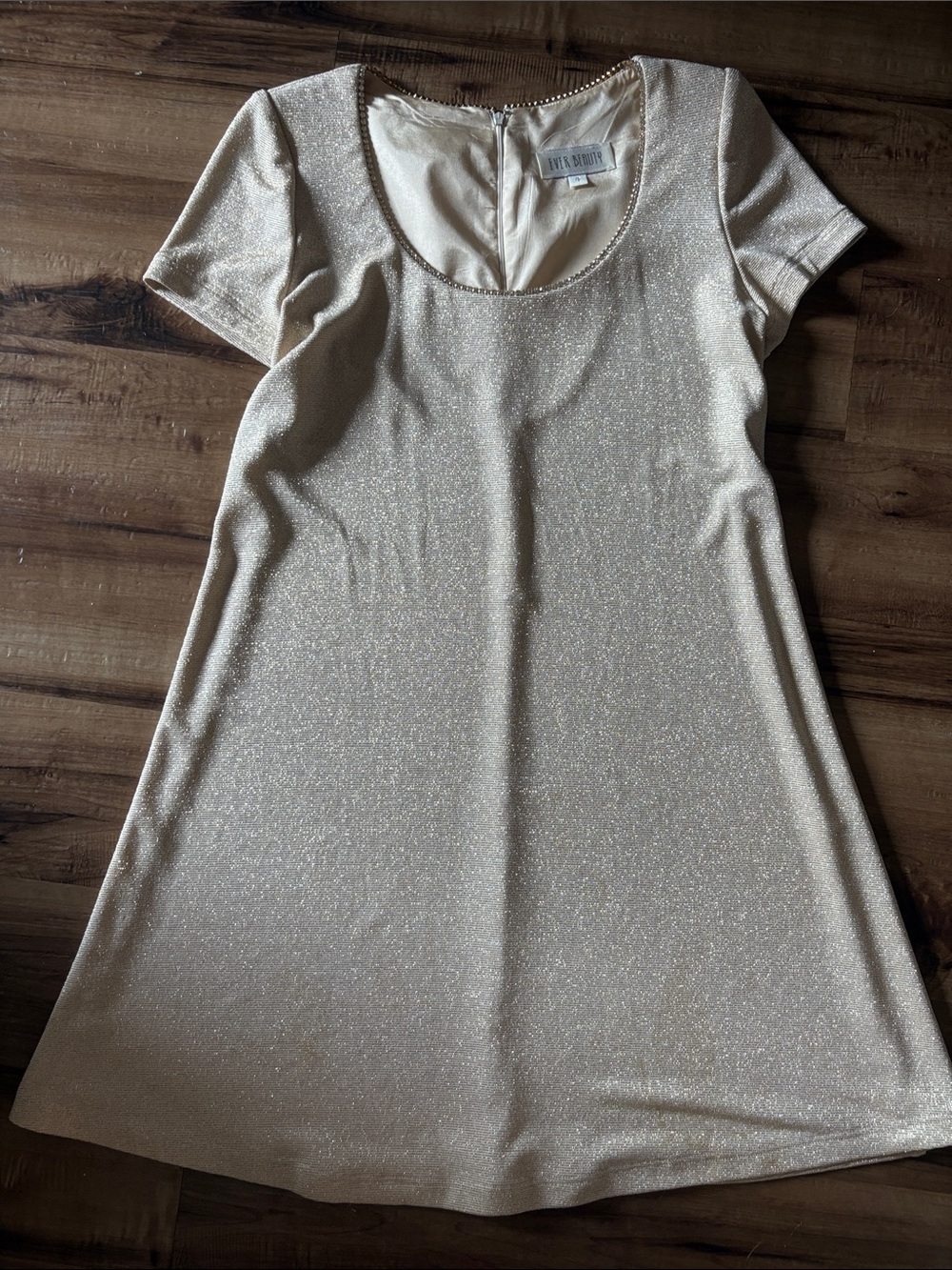 Vintage Sparkling Cream Short Sleeve Shift Dress